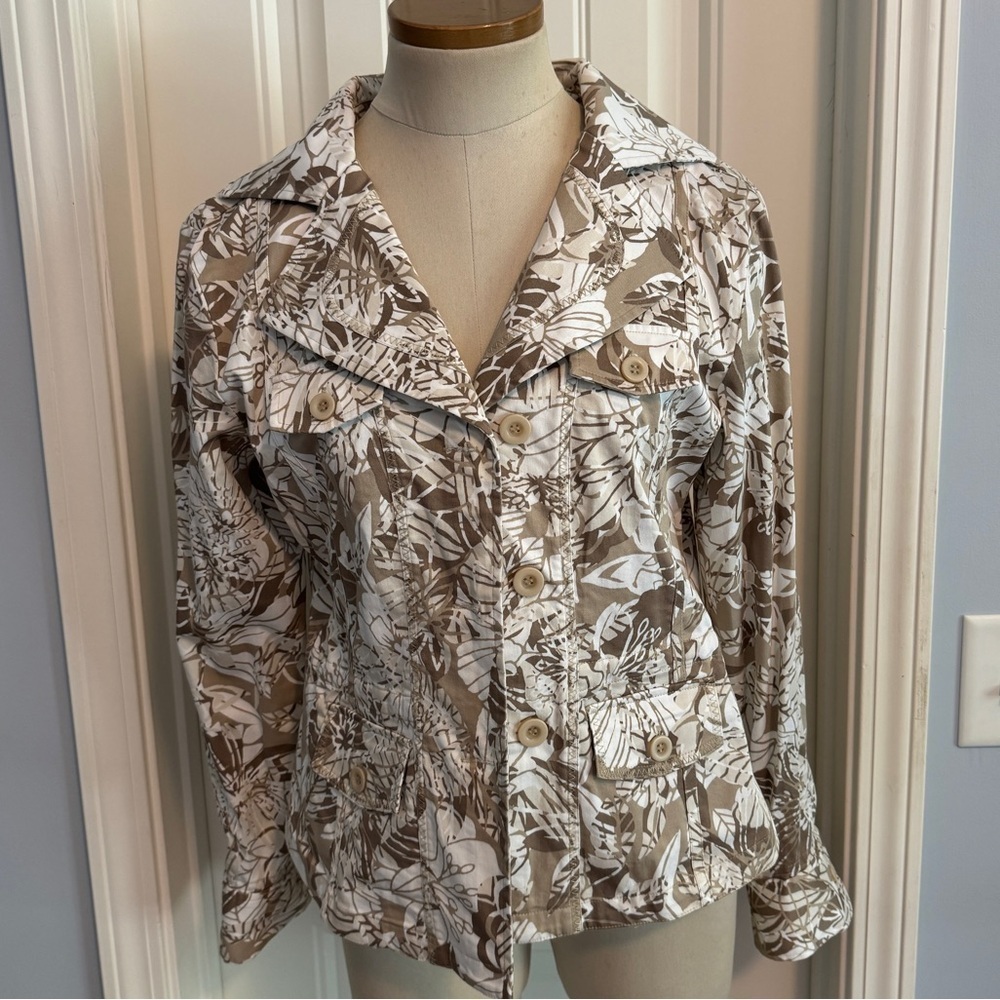 NEW Chicos 1 (Medium / 8) Neutral Floral Blazer Jacket ~ Layer Coastal Cottage